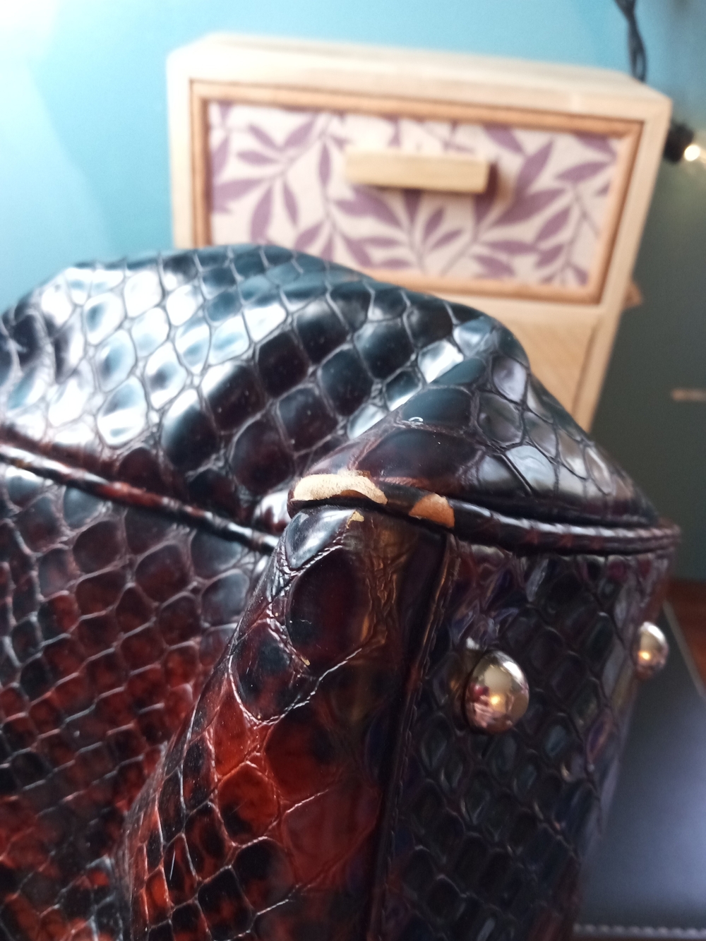 Danier Brown and Black Faux Snakeskin Satchel - Picture 5 of 7